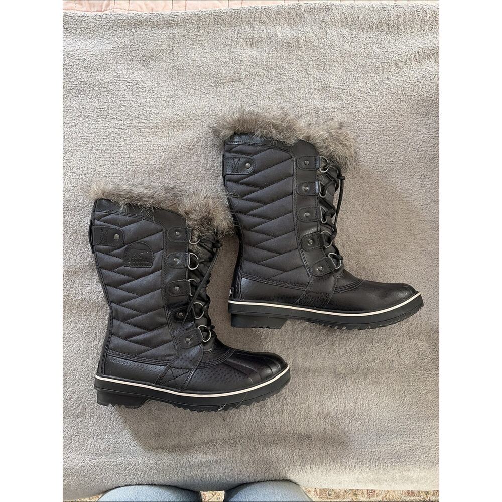 Sorel Womens Tofino 2 Fur Waterproof Tall Lace Insulated Boots 7.5 Black Winter - Picture 4 of 12